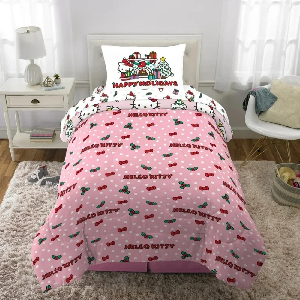 Hello Kitty Holiday Kids 5 Piece Reversible Comforter, Bed in a Bag, Twin NEW